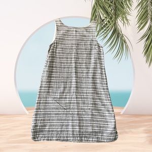 Beach Lunch Lounge Shift Dress Slip On Stripe Sleeveless Linen Size S/P